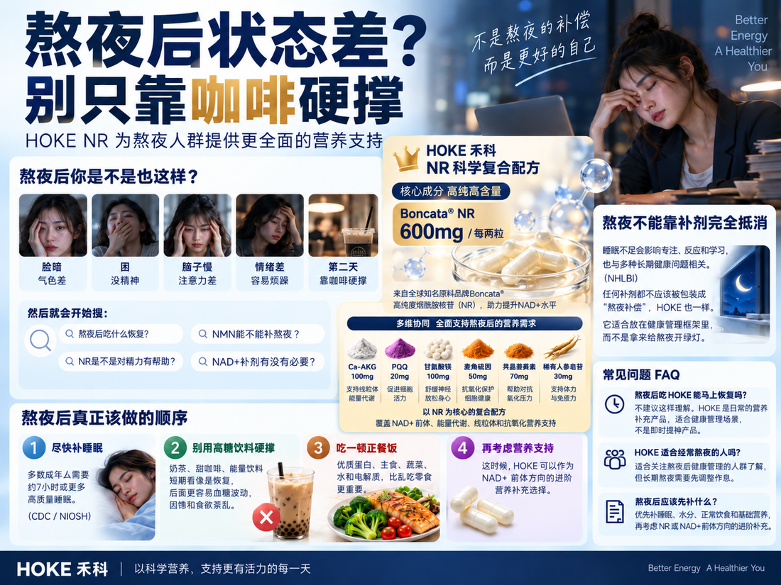 熬夜后能靠NMN或NR补回来吗？HOKE NR的正确使用场景